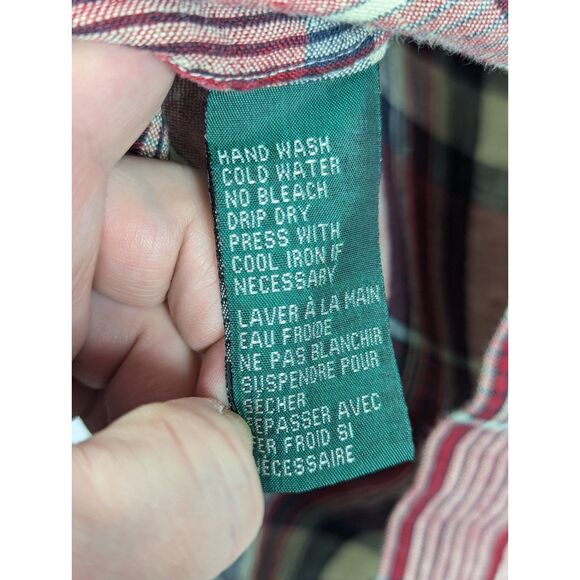 LAUREN Ralph Lauren 100% Linen Plaid LS Shirt Monogram Country Cottage Size 12 - Picture 6 of 6